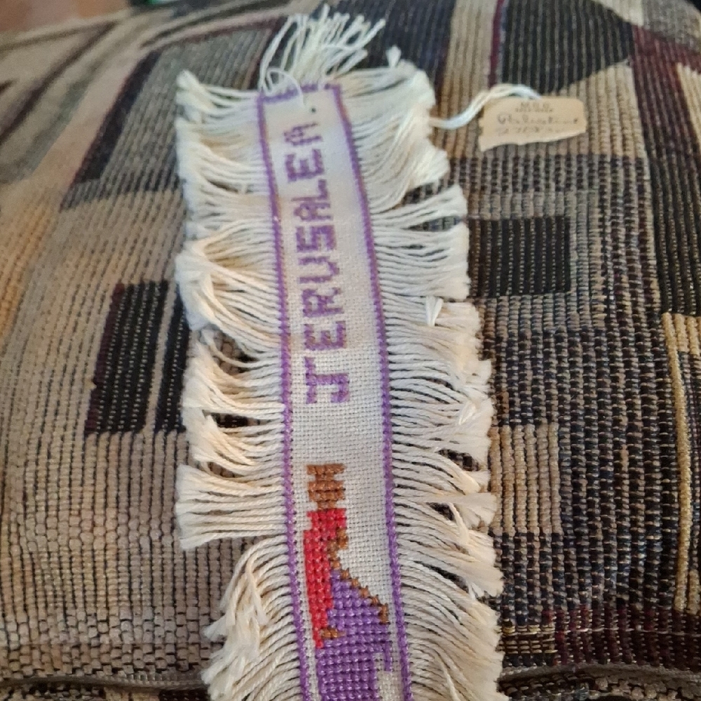 Jerusalem Embroidered Fringe Bookmark - Purple and Cream Vintage